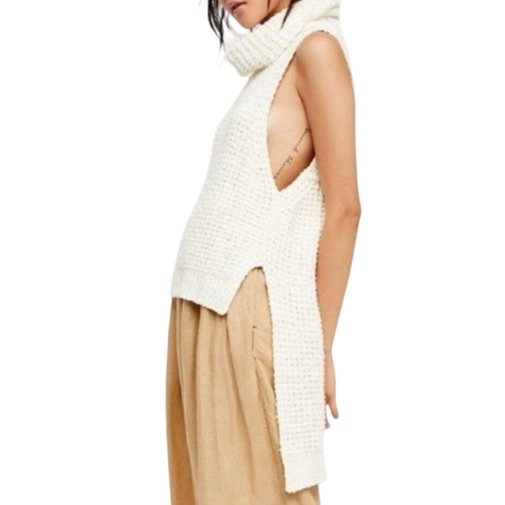 Free People Sweater Womens Size Small Skyscraper Sleeveless Turtleneck Cream - Picture 12 of 13